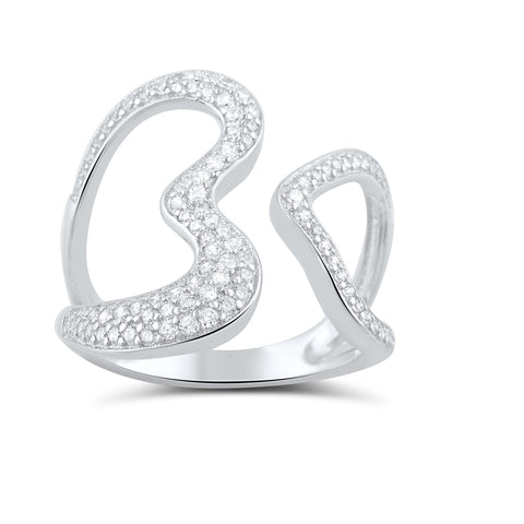 Sterling Silver Simulated Diamond Open Heart Statement Ring - SilverCloseOut - 1