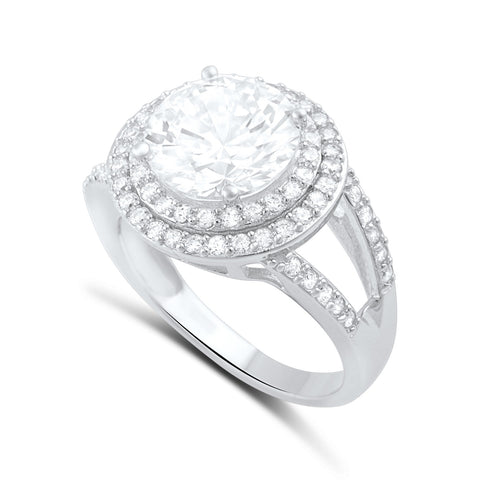 Sterling Silver Cz Big Halo Statement Ring - SilverCloseOut - 1