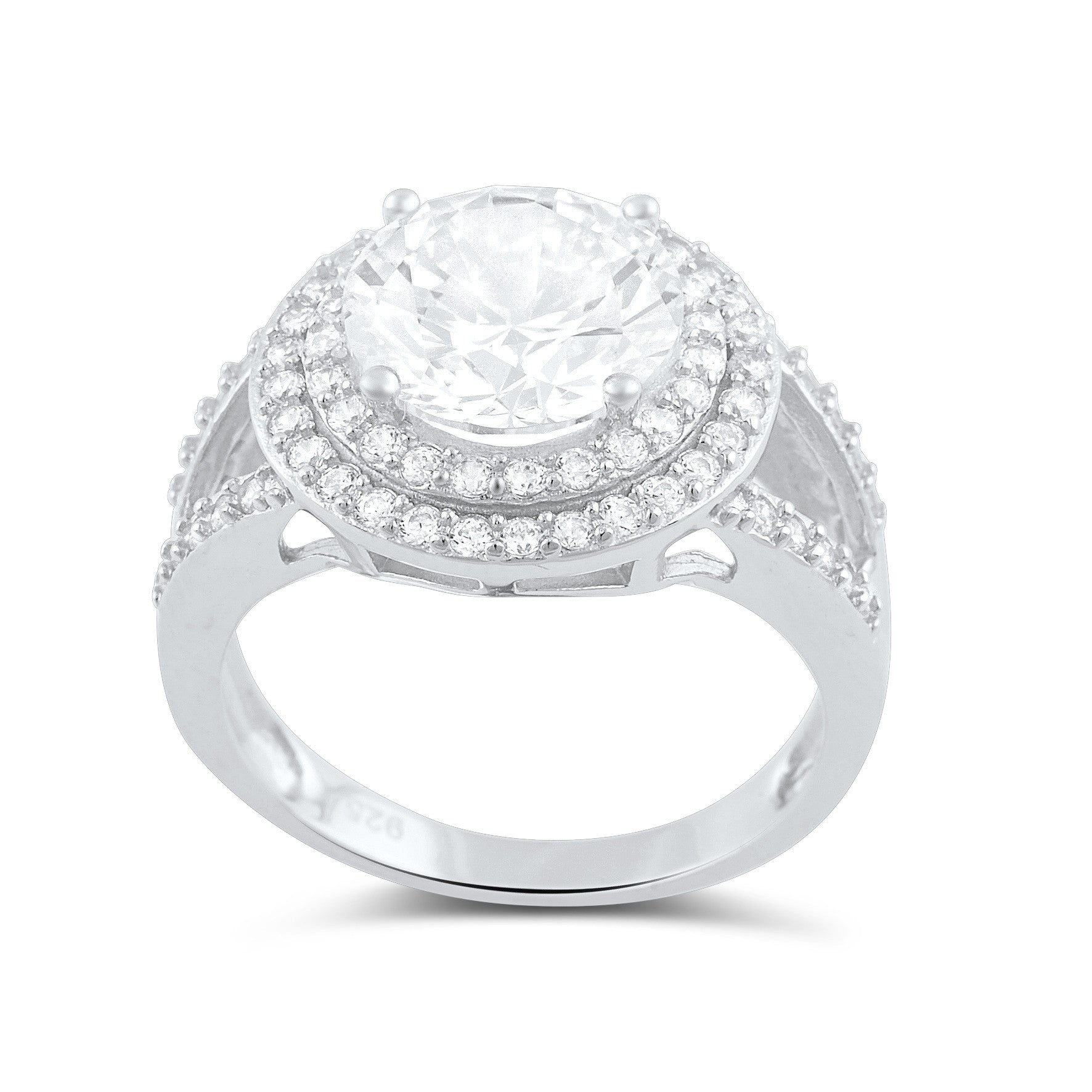 Sterling Silver Cz Big Halo Statement Ring - SilverCloseOut - 3