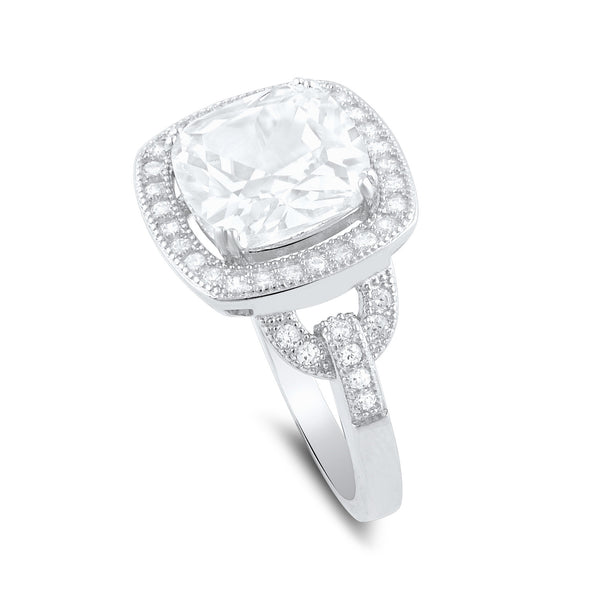 Sterling Silver Square Cz Big Halo Statement Ring - SilverCloseOut - 3