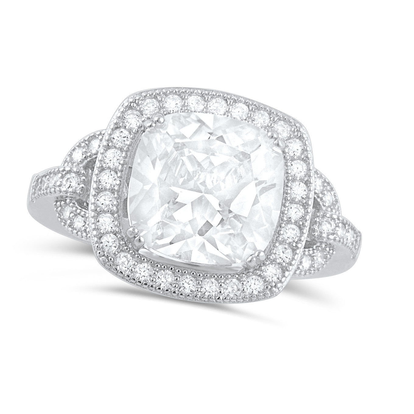 Sterling Silver Square Cz Big Halo Statement Ring - SilverCloseOut - 2
