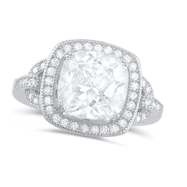 Sterling Silver Square Cz Big Halo Statement Ring - SilverCloseOut - 2