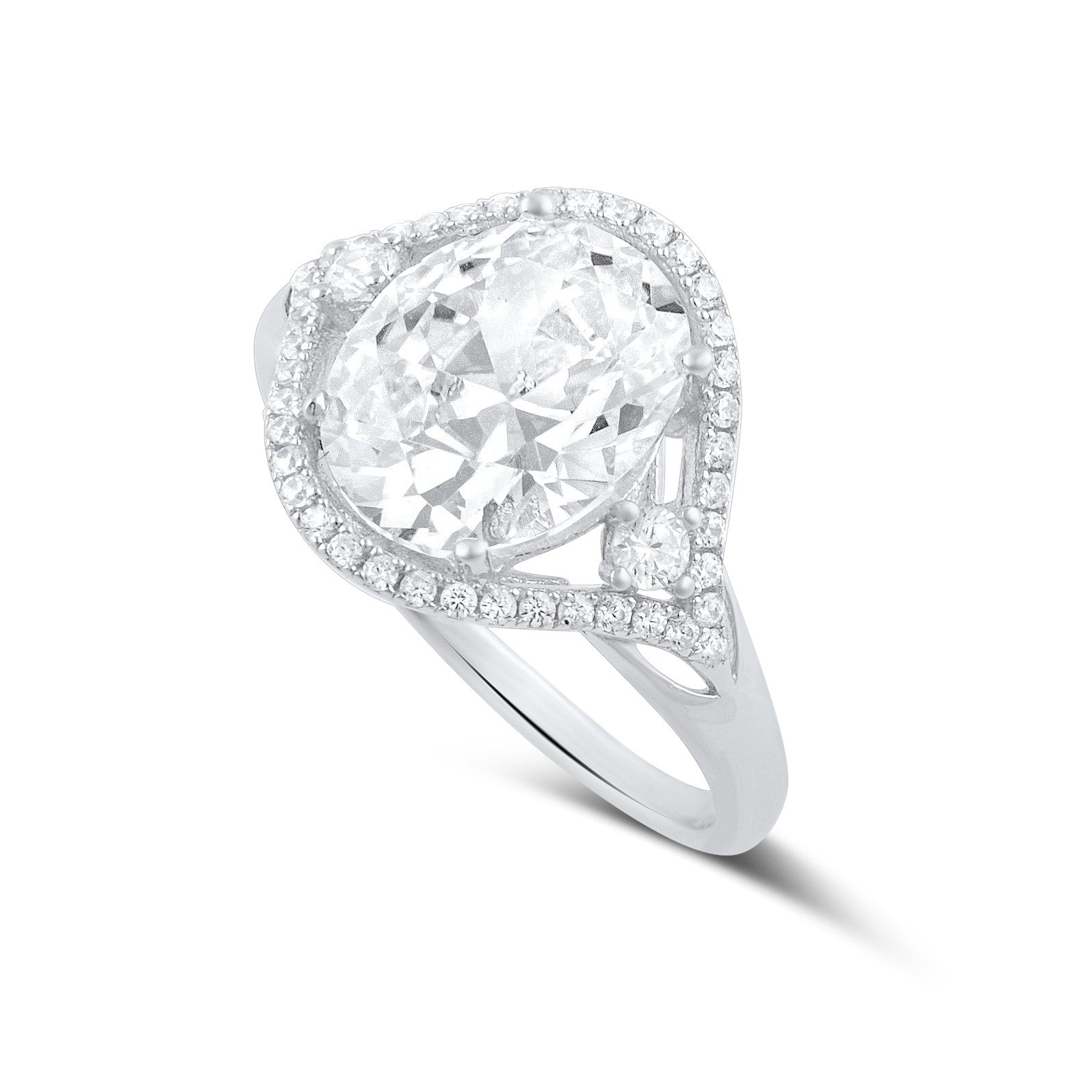 Sterling Silver Cz Big Oval Statement Ring - SilverCloseOut - 1