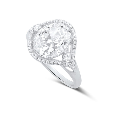 Sterling Silver Cz Big Oval Statement Ring - SilverCloseOut - 1