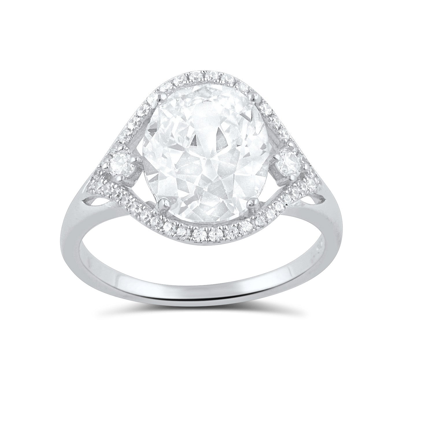 Sterling Silver Cz Big Oval Statement Ring - SilverCloseOut - 2