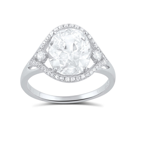 Sterling Silver Cz Big Oval Statement Ring - SilverCloseOut - 2