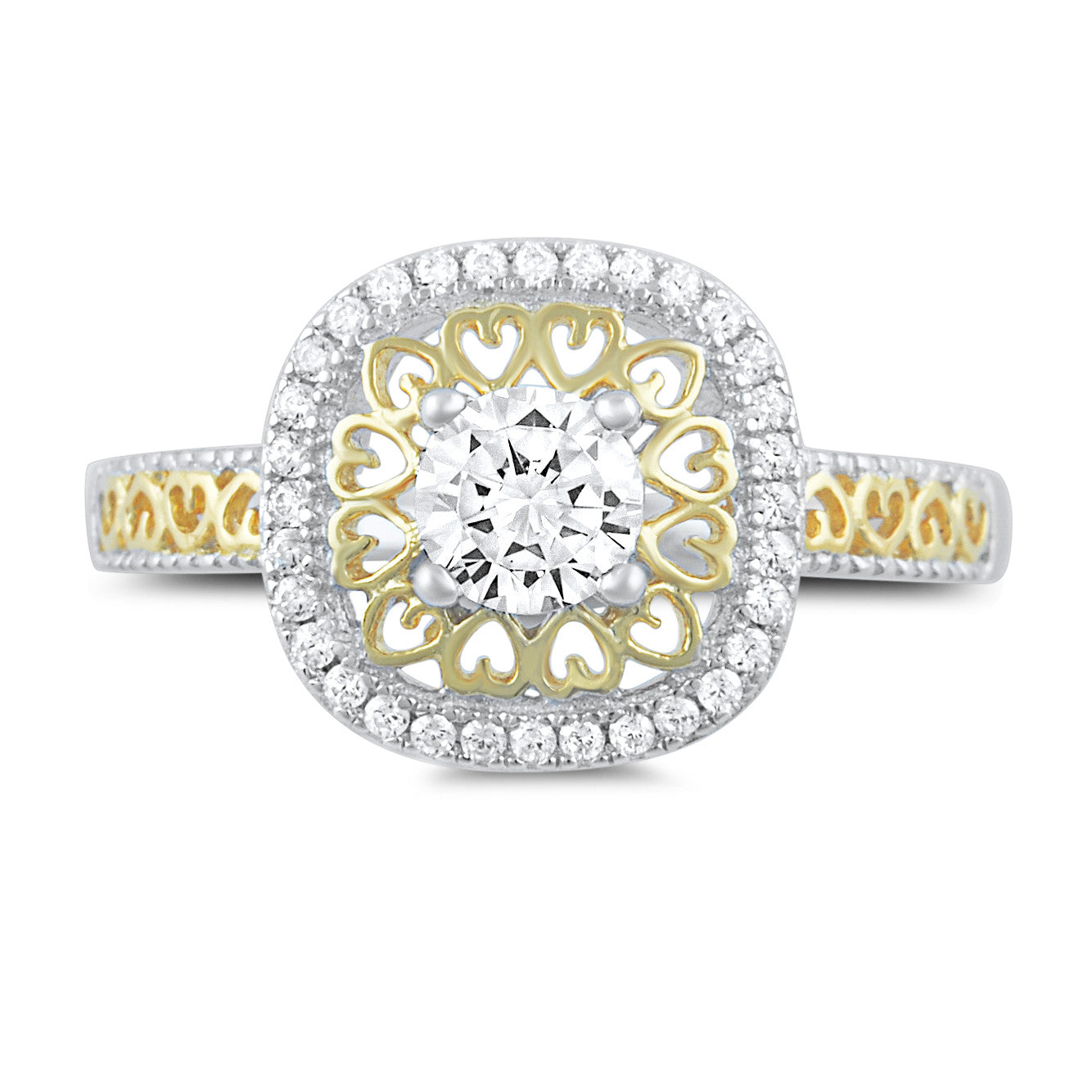 Sterling Silver Two Tone Simulated Diamond Halo Ring - SilverCloseOut - 3