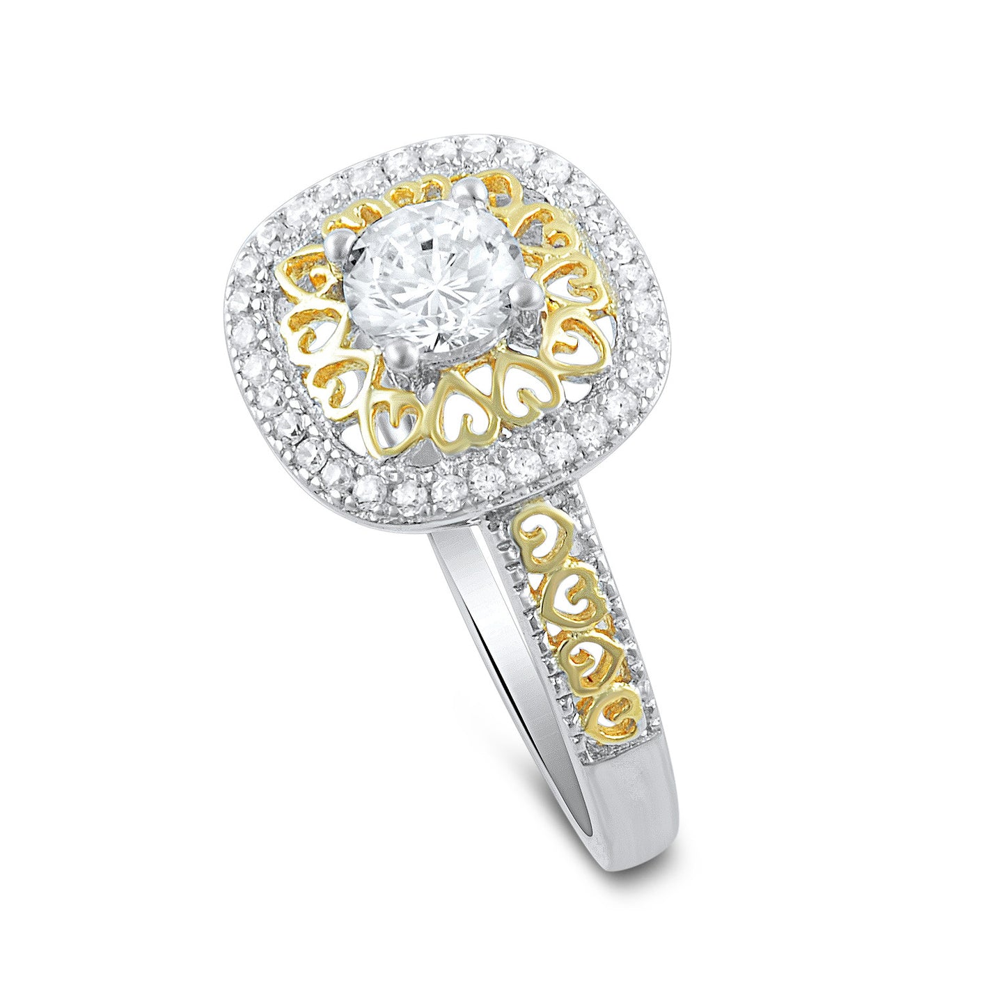 Sterling Silver Two Tone Simulated Diamond Halo Ring - SilverCloseOut - 2