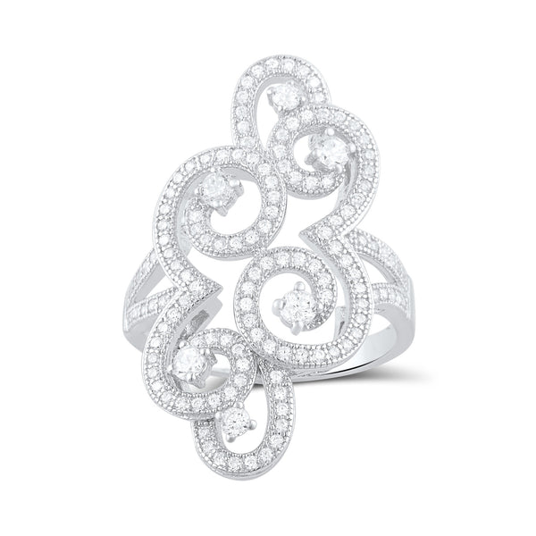 Sterling Silver Cz Filigree Swirl Statement Ring - SilverCloseOut - 3