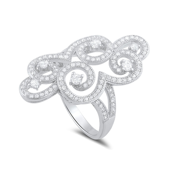 Sterling Silver Cz Filigree Swirl Statement Ring - SilverCloseOut - 2