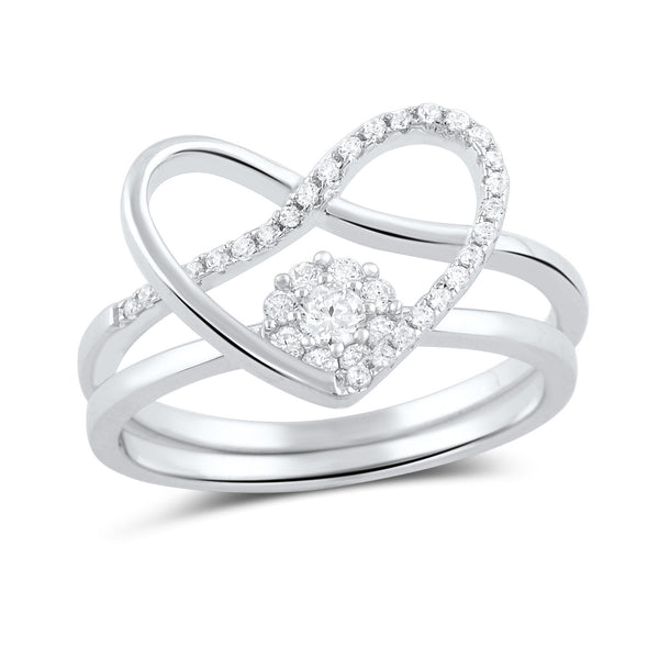 Sterling Silver Two Piece Heart & Halo Ring - SilverCloseOut - 2