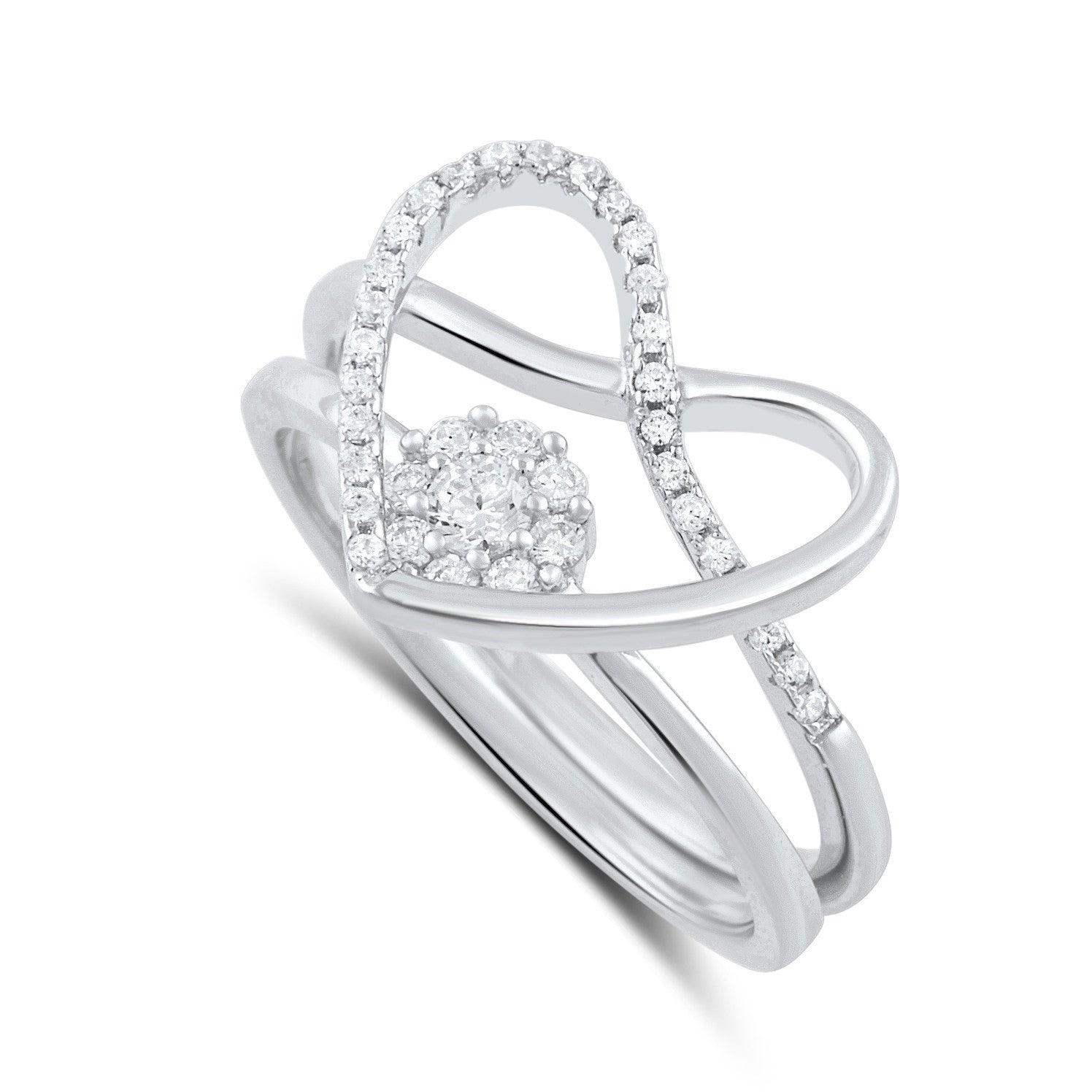 Sterling Silver Two Piece Heart & Halo Ring - SilverCloseOut - 1