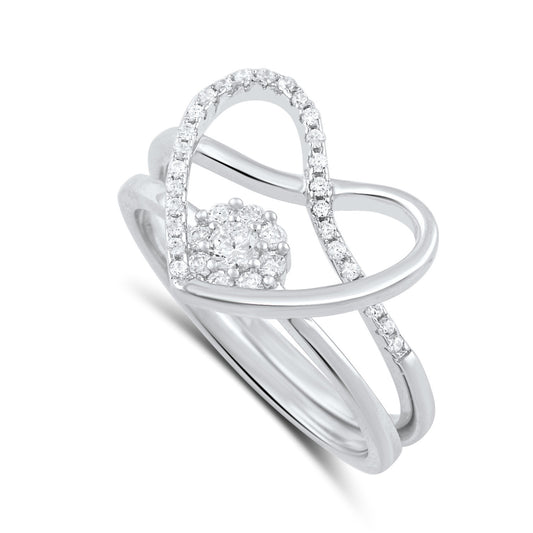 Sterling Silver Two Piece Heart & Halo Ring - SilverCloseOut - 1