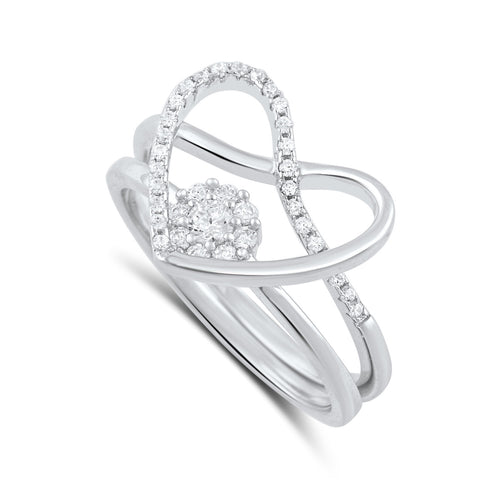 Sterling Silver Two Piece Heart & Halo Ring - SilverCloseOut - 1