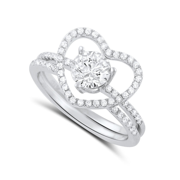 Sterling Silver Cz Two Piece Heart & Solitaire Ring - SilverCloseOut - 1