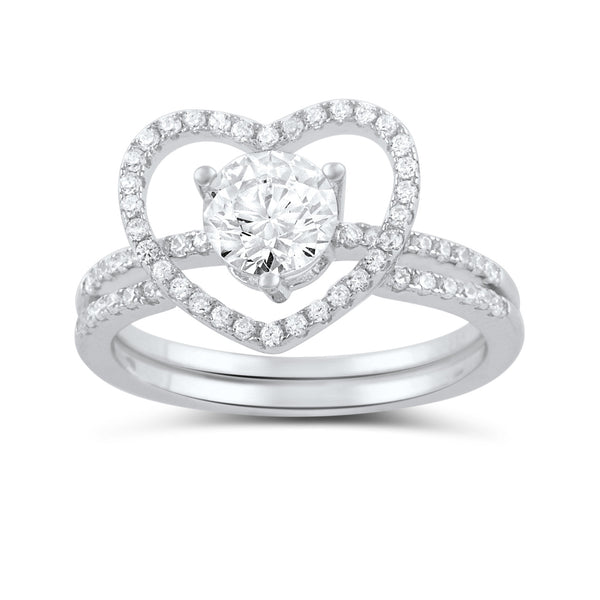 Sterling Silver Cz Two Piece Heart & Solitaire Ring - SilverCloseOut - 2