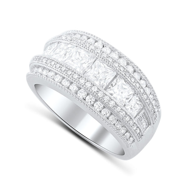 Sterling Silver Wide Square Cut Cz Statement Ring - SilverCloseOut - 1
