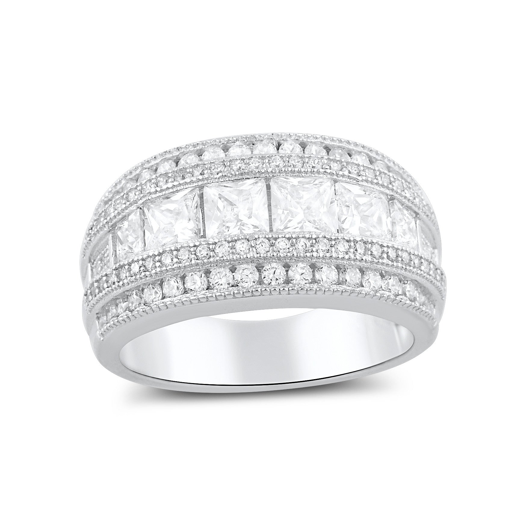 Sterling Silver Wide Square Cut Cz Statement Ring - SilverCloseOut - 2