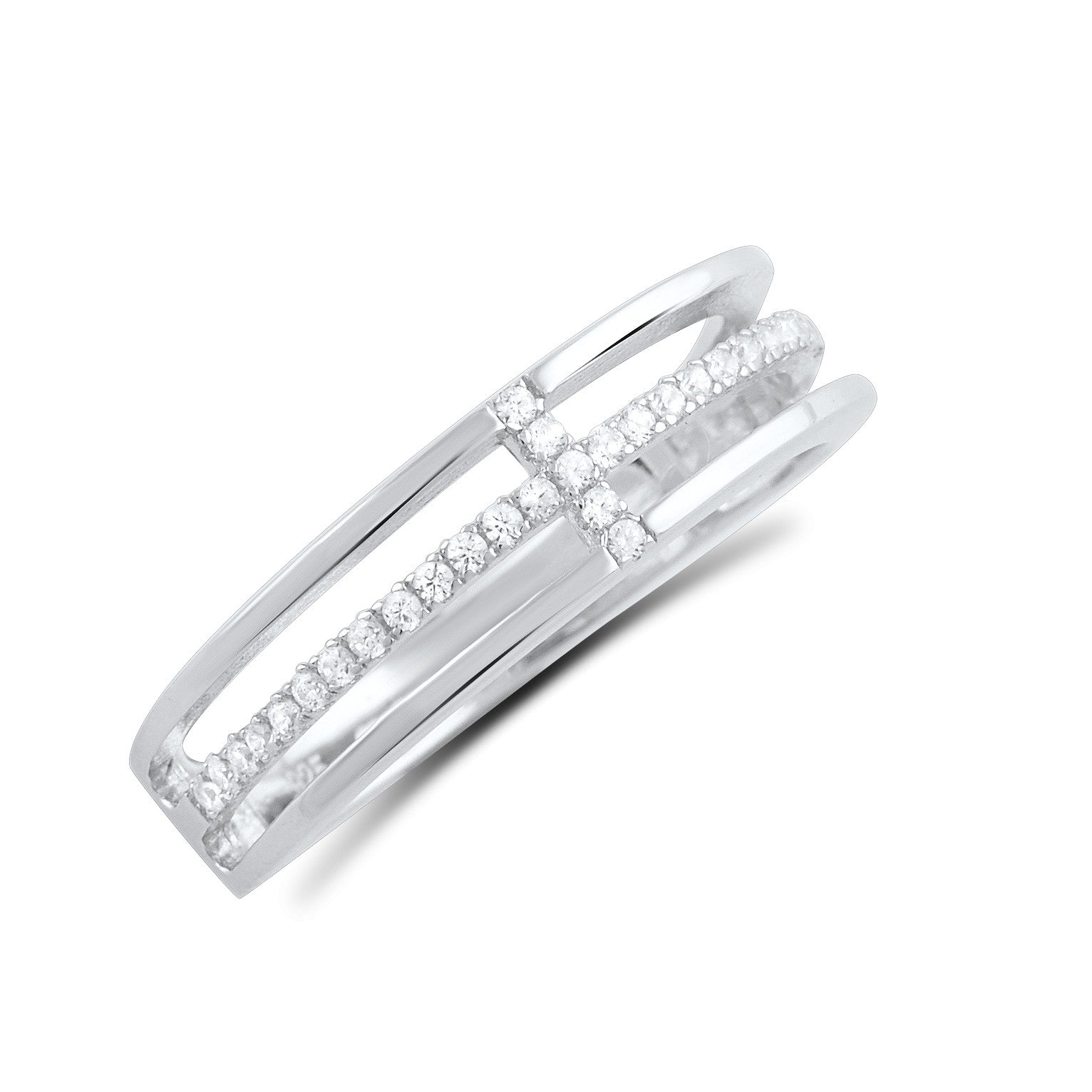 Sterling Silver Cz Sideways Cross Ring - SilverCloseOut - 3