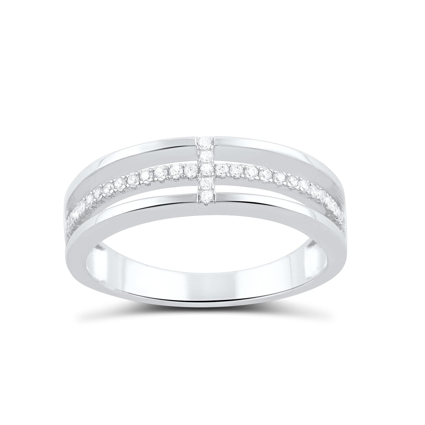 Sterling Silver Cz Sideways Cross Ring - SilverCloseOut - 2
