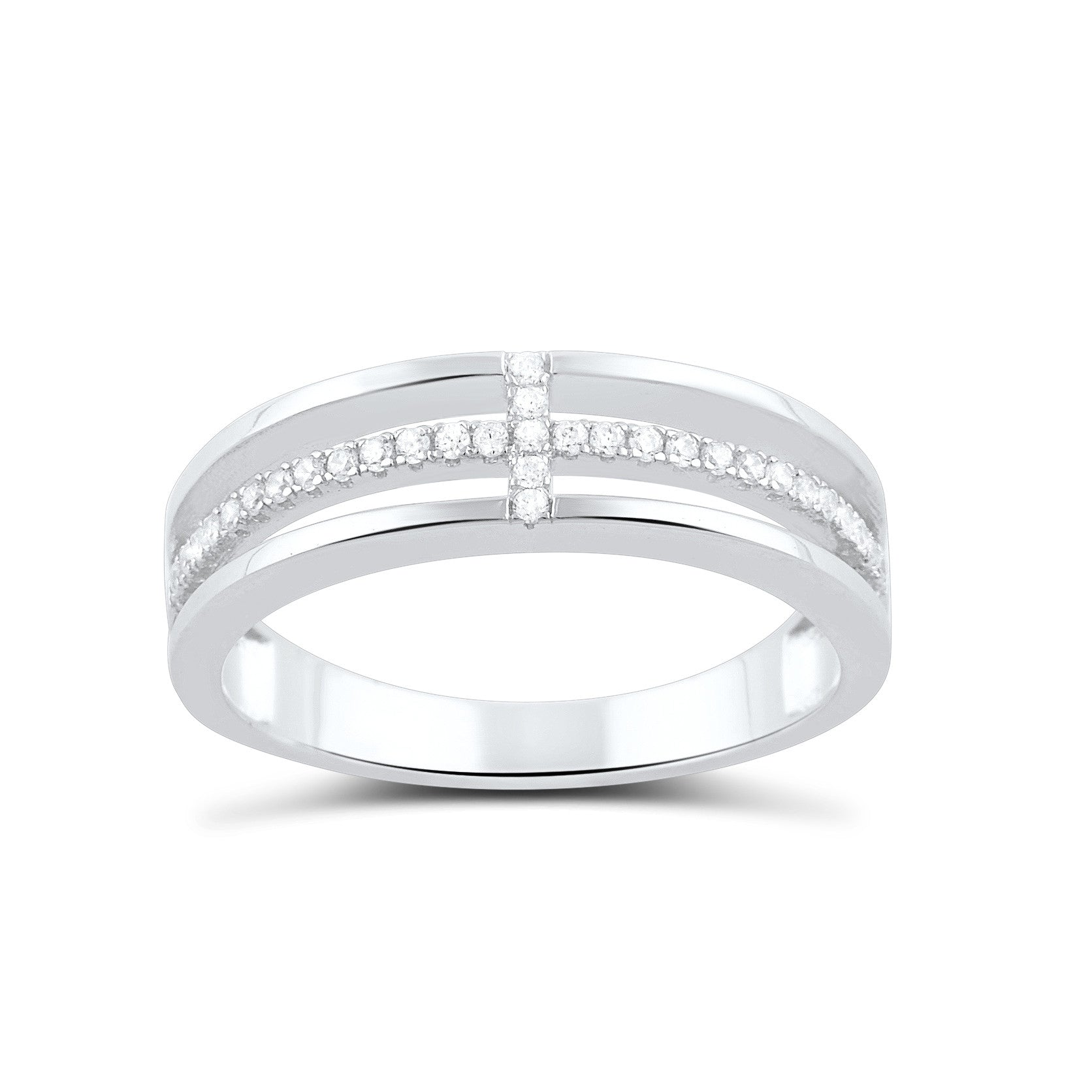 Sterling Silver Cz Sideways Cross Ring - SilverCloseOut - 2