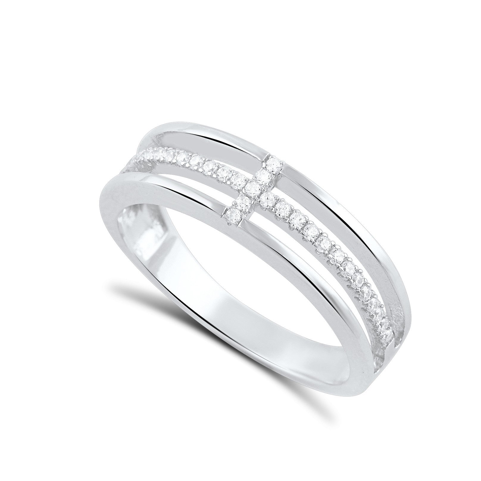 Sterling Silver Cz Sideways Cross Ring - SilverCloseOut - 1