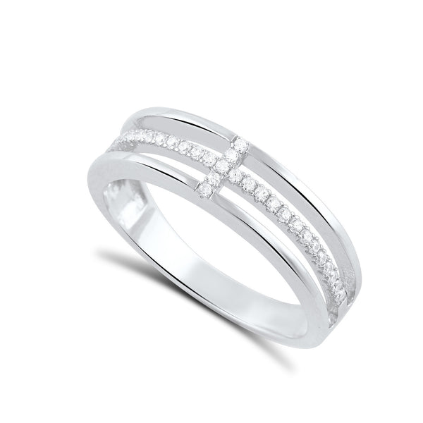 Sterling Silver Cz Sideways Cross Ring - SilverCloseOut - 1