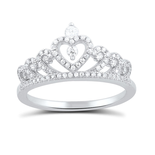 Sterling Silver Cz Heart Crown Ring - SilverCloseOut - 2
