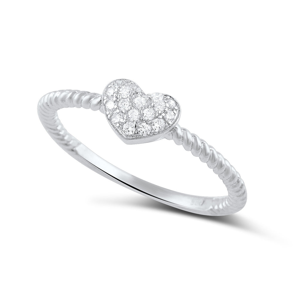Sterling Silver Cz Stackable Rope Heart Ring - SilverCloseOut - 1