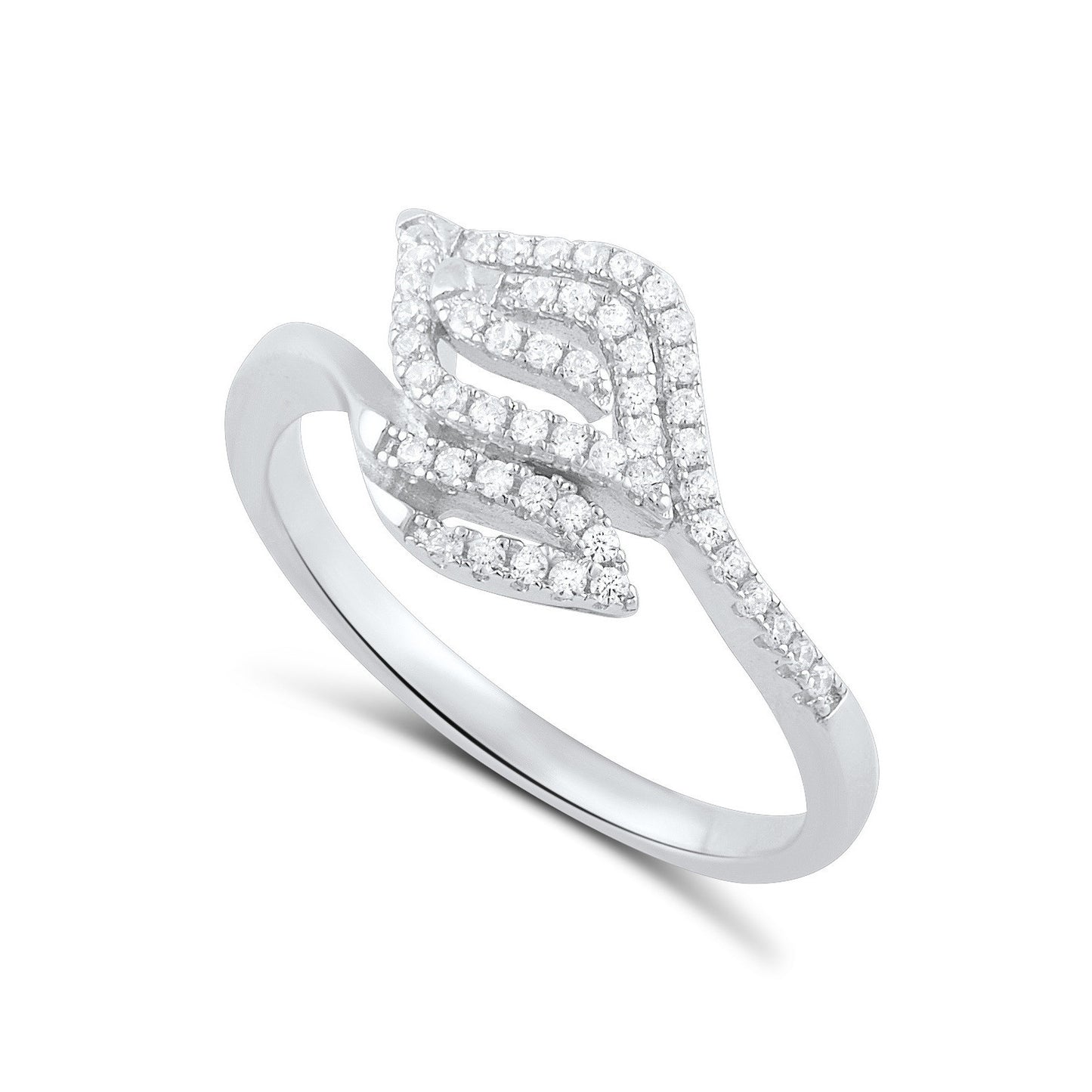 Sterling Silver Cz Abstract Leaf Art Ring - SilverCloseOut - 1