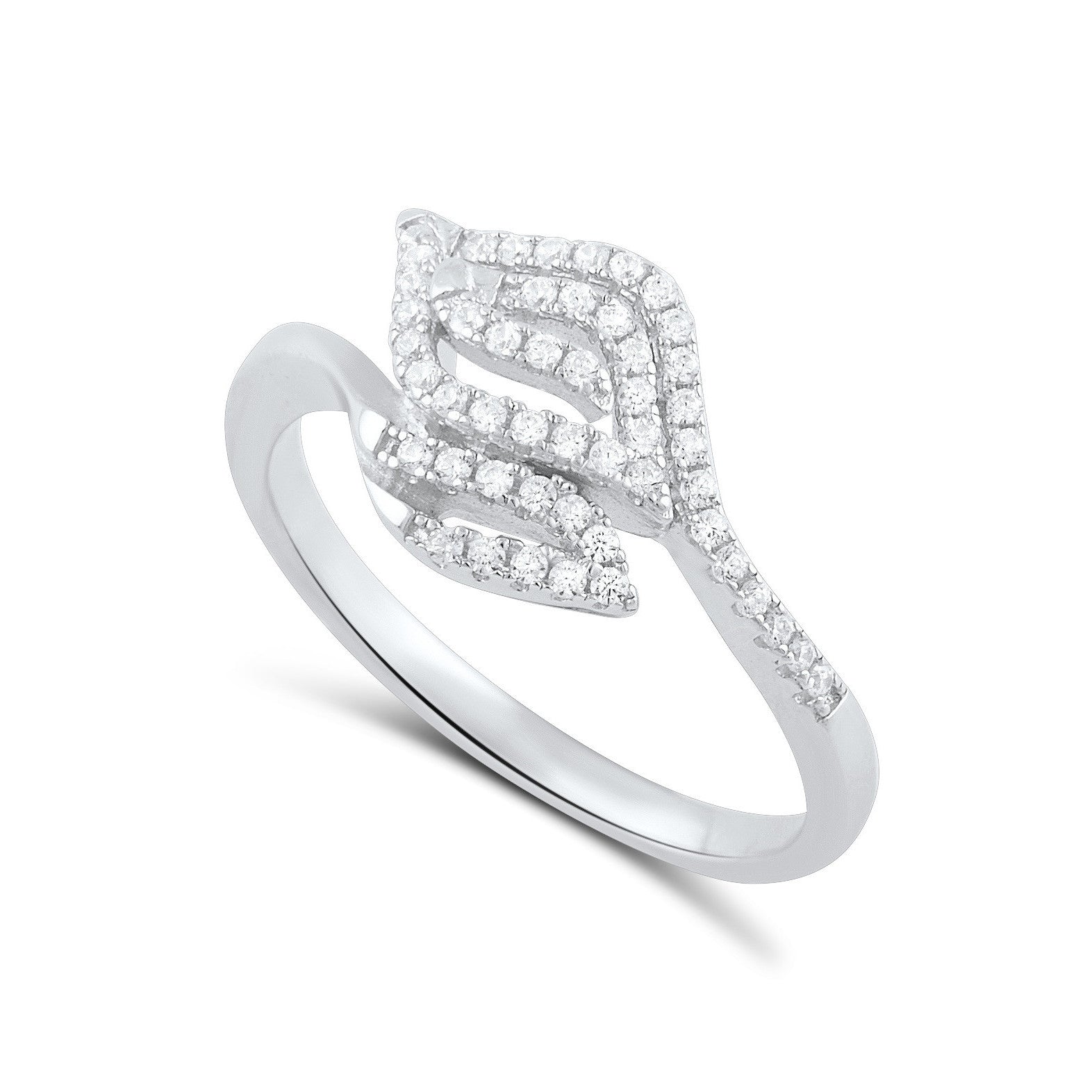 Sterling Silver Cz Abstract Leaf Art Ring - SilverCloseOut - 1