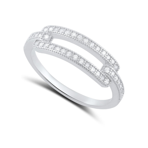 Sterling Silver Cz Hollow Bar Statement Ring - SilverCloseOut - 1