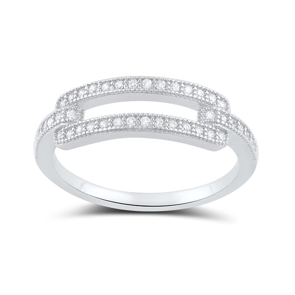 Sterling Silver Cz Hollow Bar Statement Ring - SilverCloseOut - 2