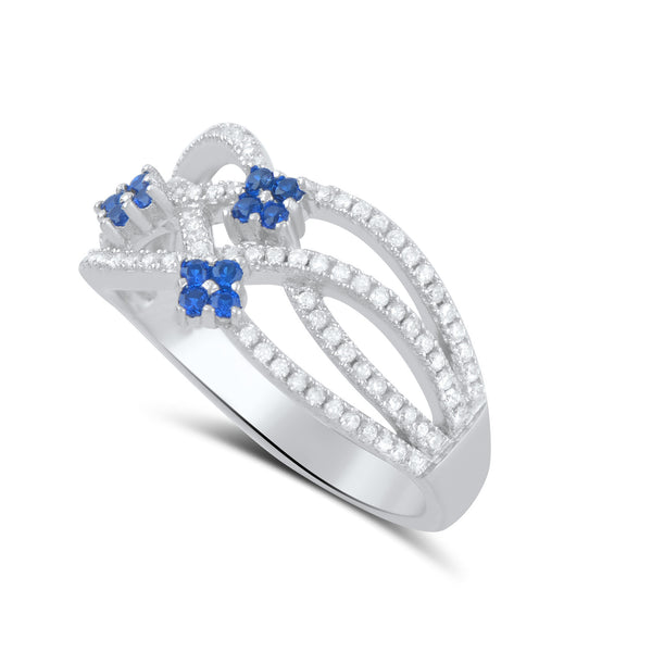 Sterling Silver Cz Criss Cross Flower Statement Ring - SilverCloseOut - 2