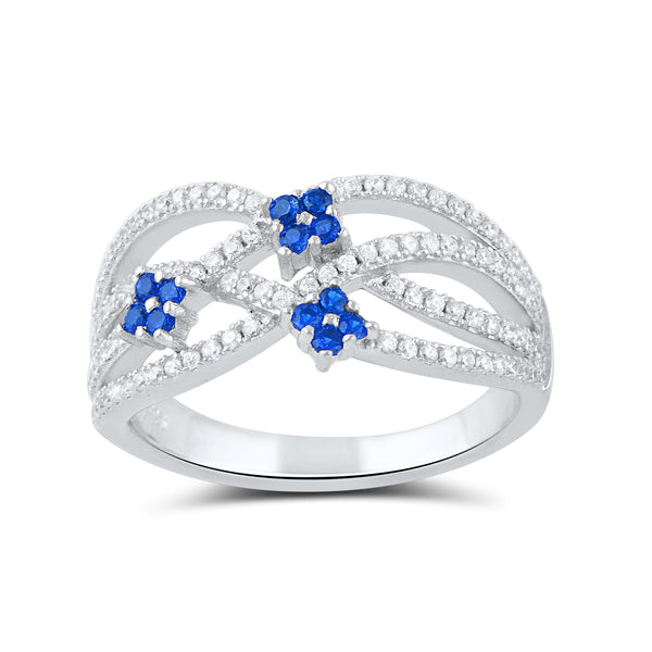 Sterling Silver Cz Criss Cross Flower Statement Ring - SilverCloseOut - 1