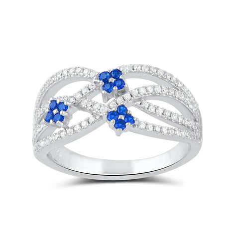 Sterling Silver Cz Criss Cross Flower Statement Ring - SilverCloseOut - 1