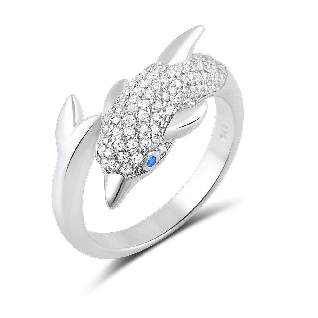 Sterling Silver Cz Wrap Around Dolphin Ring - SilverCloseOut - 1