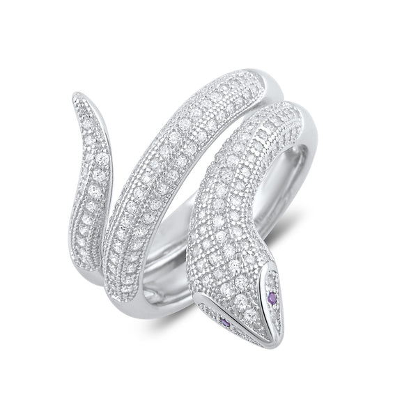 Sterling Silver Simulated Diamond Wrap Around Snake Ring - SilverCloseOut - 2