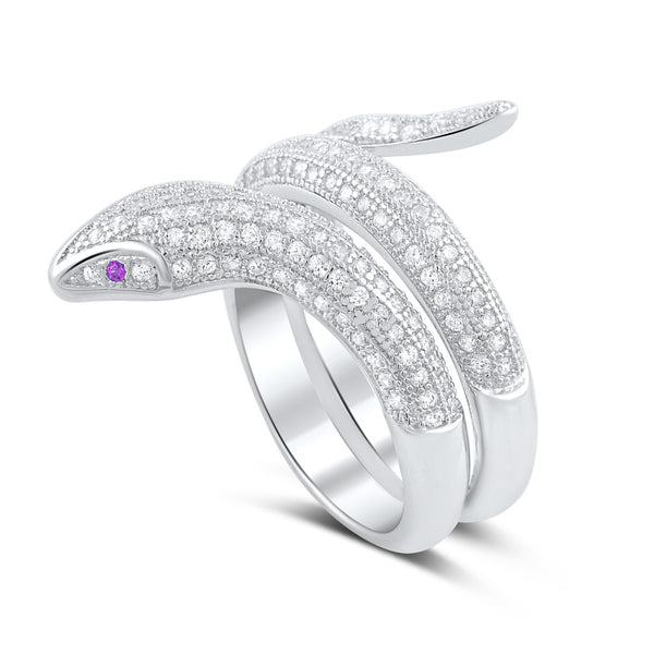 Sterling Silver Simulated Diamond Wrap Around Snake Ring - SilverCloseOut - 1