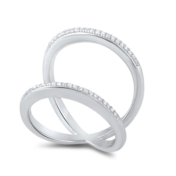 Sterling Silver Cz Double Band V Ring - SilverCloseOut - 1