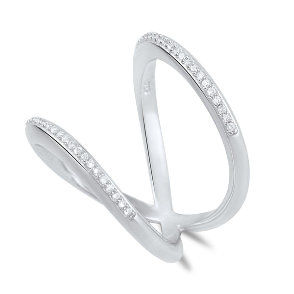Sterling Silver Cz Double Band V Ring - SilverCloseOut - 2