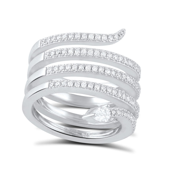 Sterling Silver Cz Wide Wrap Around Multi Row Snake Ring - SilverCloseOut - 2