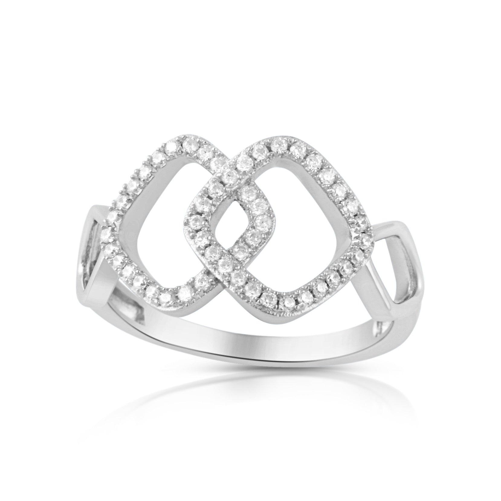 Sterling Silver Cz Interlocking Sqaure Ring - SilverCloseOut - 2