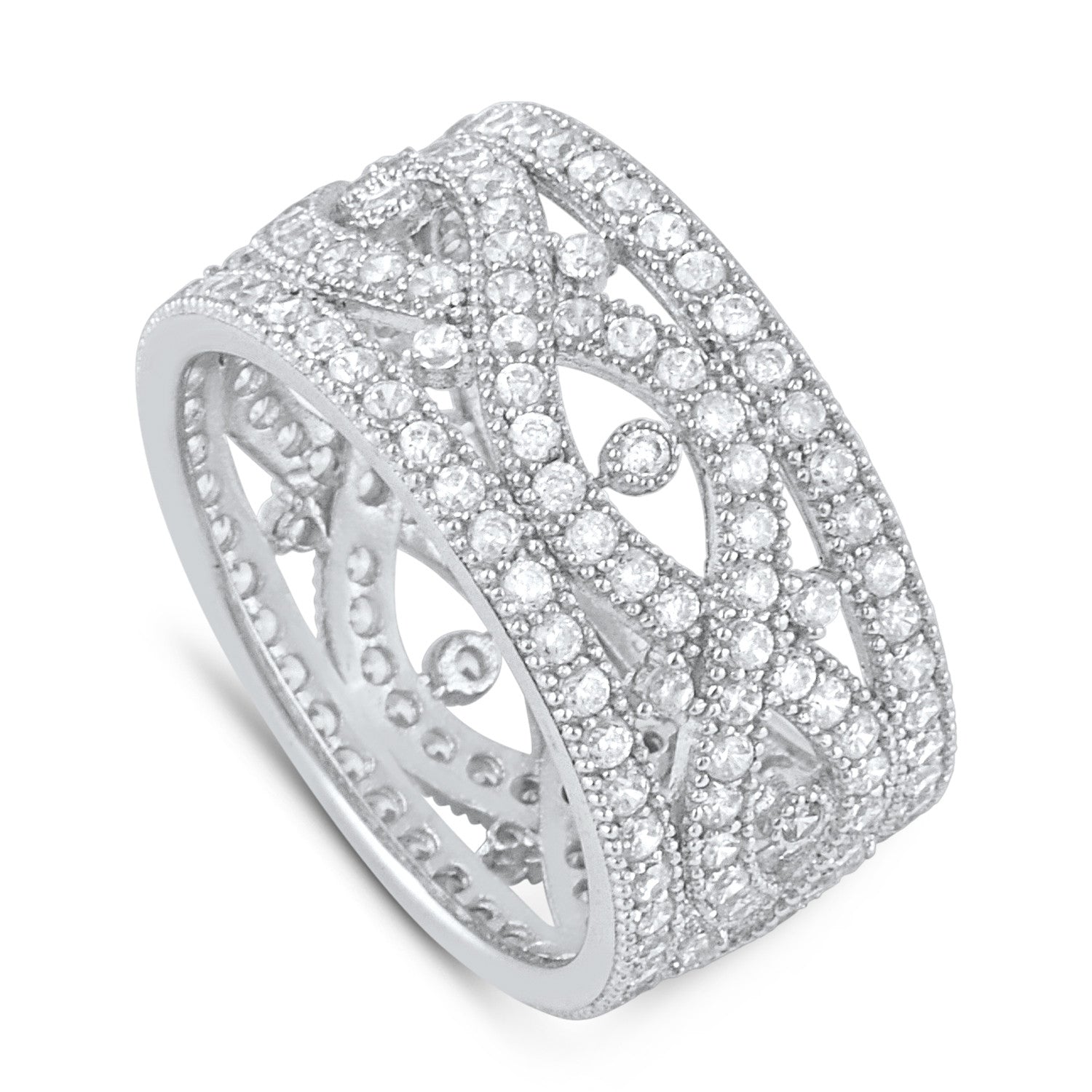 Sterling Silver Simulated Diamond Wide Infinity Statement Ring - SilverCloseOut - 1