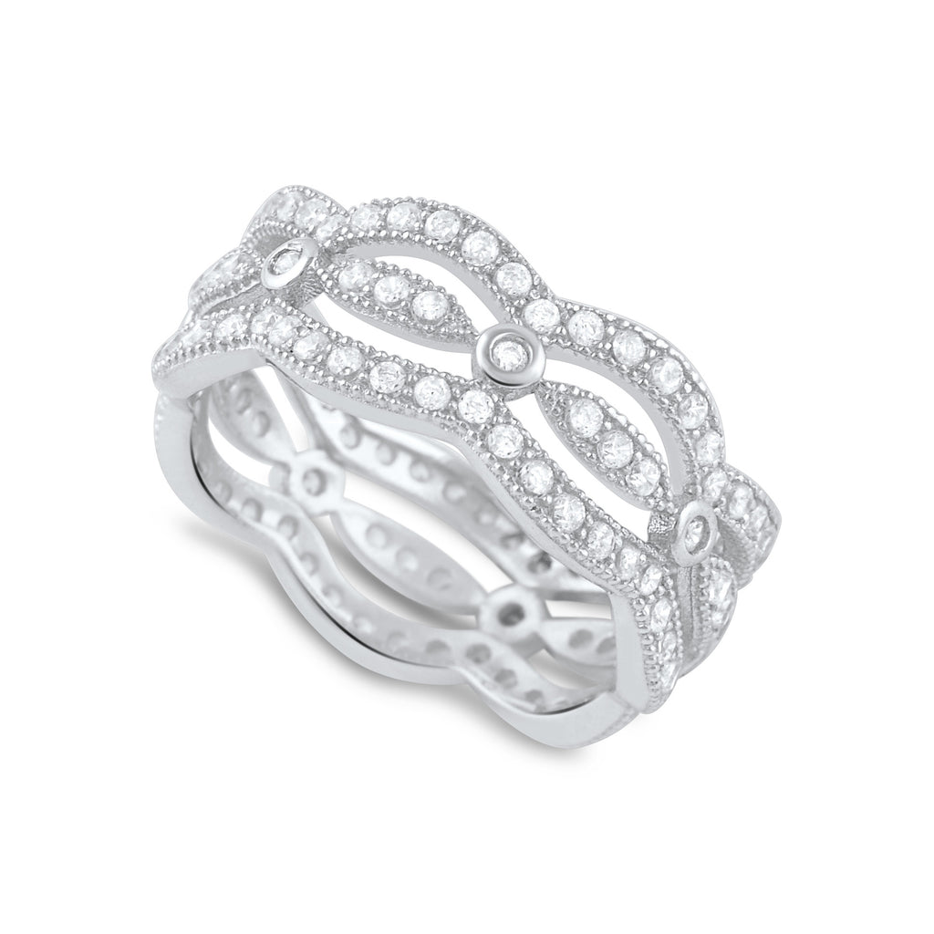 Sterling Silver Simulated Diamond Multi-Row Eternity Ring - SilverCloseOut - 1