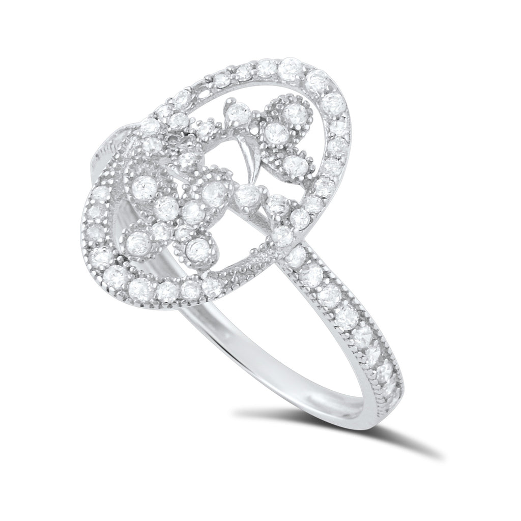 Sterling Silver Cz Filigree Flower Ring - SilverCloseOut - 1