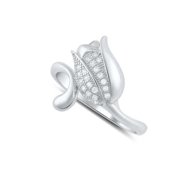 Sterling Silver Cz Tulip Flower Ring - SilverCloseOut - 1