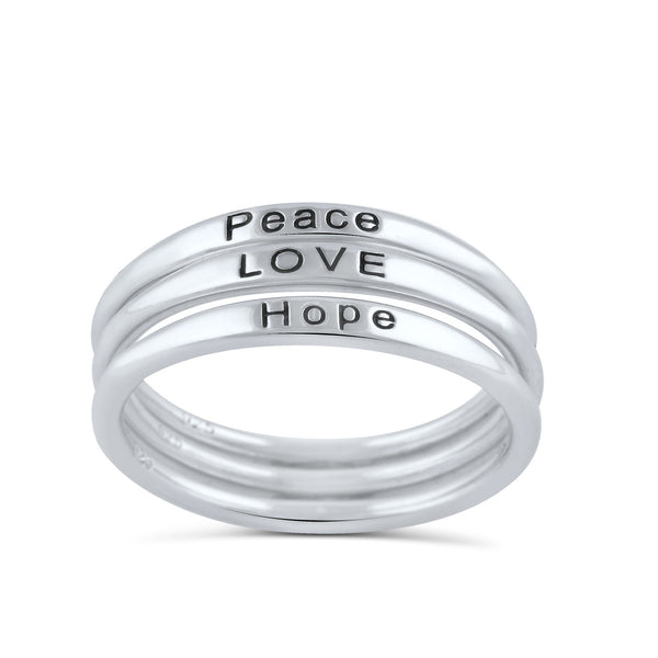Sterling Silver Thin Stackable Hope Love Peace Ring - SilverCloseOut - 2