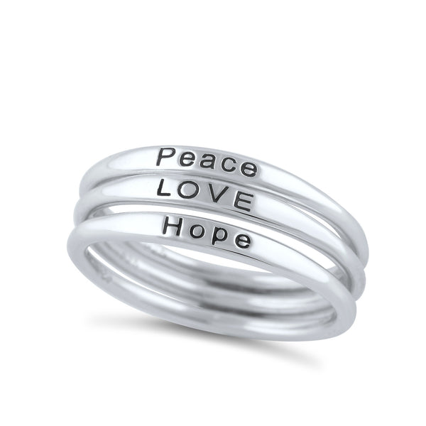 Sterling Silver Thin Stackable Hope Love Peace Ring - SilverCloseOut - 1