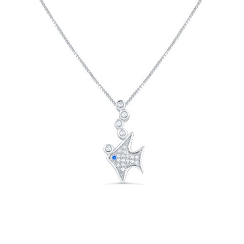 Sterling Silver Cz Angelfish Necklace 18"